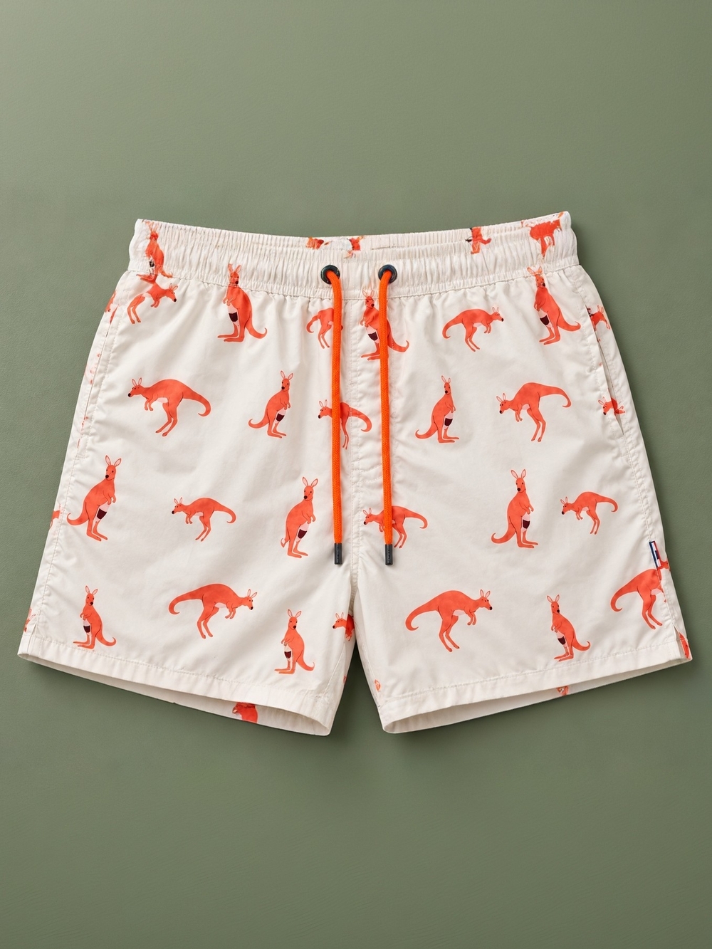Bondi Beamers Men’s S Kangaroo Print Swim Trunks Orange Cream Board Shorts